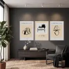 Bohem Minimalist İç Mekan Çizimleri 3lü Beyaz Çerçeveli Tablo Seti Bohem Tablo Salon Duvar Tablo