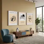 Bohem Minimalist İç Mekan Çizimleri 3lü Beyaz Çerçeveli Tablo Seti Bohem Tablo Salon Duvar Tablo