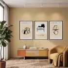 Bohem Minimalist İç Mekan Çizimleri 3lü Siyah Çerçeveli Tablo Seti Bohem Tablo Duvar Tablo Oda