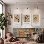 Bohem Minimalist Çizgi Figürler 3lü Beyaz Çerçeveli Tablo Seti Bohem Tablo Salon Duvar Tablo Poster