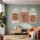 Bohem Figüratif Çizimler 3lü Ahşap Çerçeveli Tablo Seti Bohem Tablo Poster Tablo Duvar Tablo Ev