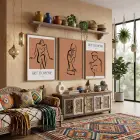 Bohem Figüratif Çizimler 3lü Ahşap Çerçeveli Tablo Seti Bohem Tablo Poster Tablo Duvar Tablo Ev