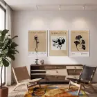 Bohem Botanik Çizimler 3lü Beyaz Çerçeveli Tablo Seti Bohem Tablo Duvar Tablo Oda Dekorasyonu