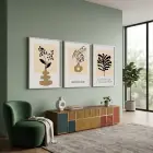 Minimalist Botanik Sanat Seti 3lü Beyaz Çerçeveli Tablo Seti Bohem Tablo Duvar Tablo Oda