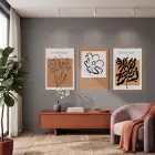 Toprak Tonları Soyut Botanik 3lü Ahşap Çerçeveli Tablo Seti Bohem Tablo Resim Çerçevesi Tablo Salon