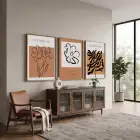 Toprak Tonları Soyut Botanik 3lü Ahşap Çerçeveli Tablo Seti Bohem Tablo Resim Çerçevesi Tablo Salon
