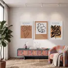 Toprak Tonları Soyut Botanik 3lü Beyaz Çerçeveli Tablo Seti Bohem Tablo Salon Duvar Tablo Poster
