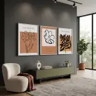 Toprak Tonları Soyut Botanik 3lü Beyaz Çerçeveli Tablo Seti Bohem Tablo Salon Duvar Tablo Poster
