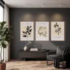 Minimalist Botanik Çizgiler 3lü Ahşap Çerçeveli Tablo Seti Bohem Tablo Salon Duvar Tablo Poster