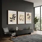 Minimalist Botanik Çizgiler 3lü Ahşap Çerçeveli Tablo Seti Bohem Tablo Salon Duvar Tablo Poster