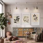 Minimalist Botanik Çizgiler 3lü Beyaz Çerçeveli Tablo Seti Bohem Tablo Poster Tablo Duvar Tablo Ev