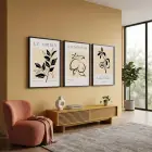 Minimalist Botanik Çizgiler 3lü Siyah Çerçeveli Tablo Seti Bohem Tablo Salon Duvar Tablo Poster