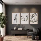Modern Bohem Akışkan Çizgiler 3lü Ahşap Çerçeveli Tablo Seti Bohem Tablo Resim Çerçevesi Tablo