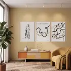 Modern Bohem Akışkan Çizgiler 3lü Beyaz Çerçeveli Tablo Seti Bohem Tablo Duvar Tablo Oda