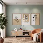 Minimalist Jardin Bitki Seti 3lü Ahşap Çerçeveli Tablo Seti Duvar Tablo Oda Dekorasyonu Dekoratif