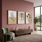 Minimalist Jardin Bitki Seti 3lü Ahşap Çerçeveli Tablo Seti Duvar Tablo Oda Dekorasyonu Dekoratif