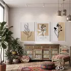 Minimalist Jardin Bitki Seti 3lü Beyaz Çerçeveli Tablo Seti Salon Duvar Tablo Poster Tablo