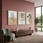 Minimalist Jardin Bitki Seti 3lü Beyaz Çerçeveli Tablo Seti Salon Duvar Tablo Poster Tablo