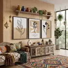 Minimalist Jardin Bitki Seti 3lü Siyah Çerçeveli Tablo Seti Salon Duvar Tablo Poster Tablo