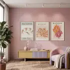 Matisse Dansı ve Doğal Formlar 3lü Ahşap Çerçeveli Tablo Seti Tablo Çerçeve Duvar Dekoru Ev