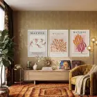 Matisse Dansı ve Doğal Formlar 3lü Beyaz Çerçeveli Tablo Seti Salon Duvar Tablo Poster Tablo