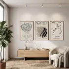 Soyut Çizgiler Bej Sanat Seti 3lü Ahşap Çerçeveli Tablo Seti Tablo Çerçeve Salon Duvar Tablo Dekor