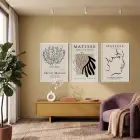 Soyut Çizgiler Bej Sanat Seti 3lü Beyaz Çerçeveli Tablo Seti Salon Duvar Tablo Poster Tablo
