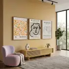 Matisse Esintili Soyut Sanat Üçlüsü 3lü Ahşap Çerçeveli Tablo Seti Salon Duvar Tablo Poster Tablo