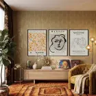 Matisse Esintili Soyut Sanat Üçlüsü 3lü Siyah Çerçeveli Tablo Seti Salon Duvar Tablo Poster Tablo