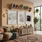 Modern Soyut Silüetler 3lü Beyaz Çerçeveli Tablo Seti Resim Çerçevesi Tablo Salon Aksesuarları