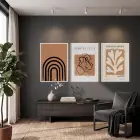Soyut Formlar Toprak Palet 3lü Beyaz Çerçeveli Tablo Seti Salon Duvar Tablo Poster Tablo