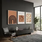 Soyut Formlar Toprak Palet 3lü Beyaz Çerçeveli Tablo Seti Salon Duvar Tablo Poster Tablo
