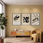 Bohem Siyah Soyut Desenler 3lü Siyah Çerçeveli Tablo Seti Bohem Tablo Tablo Çerçeve Salon Duvar