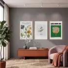 Canlı Botanik Bahçe Üçlüsü 3lü Ahşap Çerçeveli Tablo Seti Bohem Tablo Resim Çerçevesi Tablo Salon