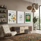 Canlı Botanik Bahçe Üçlüsü 3lü Beyaz Çerçeveli Tablo Seti Bohem Tablo Duvar Tablo Oda Dekorasyonu