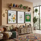 Canlı Botanik Bahçe Üçlüsü 3lü Siyah Çerçeveli Tablo Seti Bohem Tablo Poster Tablo Resim Çerçevesi
