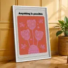 Canlı Retro Çiçekler ve Gökkuşağı 3lü Beyaz Çerçeveli Tablo Seti Bohem Tablo Poster Tablo Resim