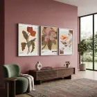 Retro Botanik Çiçekler 3lü Beyaz Çerçeveli Tablo Seti Bohem Tablo Tablo Çerçeve Salon Duvar Tablo