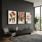 Retro Botanik Çiçekler 3lü Siyah Çerçeveli Tablo Seti Bohem Tablo Resim Çerçevesi Tablo Salon