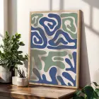 Mavi Yeşil Minimalist Desenler 3lü Ahşap Çerçeveli Tablo Seti Poster Tablo Resim Çerçevesi