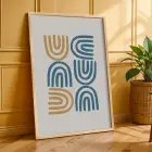 Mavi Yeşil Minimalist Desenler 3lü Ahşap Çerçeveli Tablo Seti Poster Tablo Resim Çerçevesi