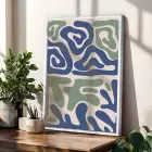 Mavi Yeşil Minimalist Desenler 3lü Beyaz Çerçeveli Tablo Seti Tablo Çerçeve Salon Duvar Tablo Dekor