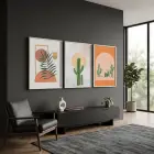 Toprak Tonlu Kaktüs Palmiye Üçlüsü 3lü Beyaz Çerçeveli Tablo Seti Poster Tablo Resim Çerçevesi