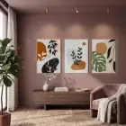 Organik Eğriler Yaprak Motifleri 3lü Ahşap Çerçeveli Tablo Seti Salon Duvar Tablo Poster Tablo