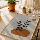 Organik Eğriler Yaprak Motifleri 3lü Ahşap Çerçeveli Tablo Seti Salon Duvar Tablo Poster Tablo