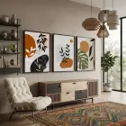 Organik Eğriler Yaprak Motifleri 3lü Siyah Çerçeveli Tablo Seti Tablo Çerçeve Salon Duvar Tablo