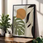 Organik Eğriler Yaprak Motifleri 3lü Siyah Çerçeveli Tablo Seti Tablo Çerçeve Salon Duvar Tablo