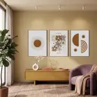 Toprak Tonları Bohem Sanat Seti 3lü Ahşap Çerçeveli Tablo Seti Bohem Tablo Duvar Tablo Oda