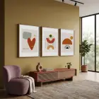 Toprak Tonlu Organik Geometri 3lü Ahşap Çerçeveli Tablo Seti Resim Çerçevesi Tablo Salon
