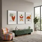 Toprak Tonlu Organik Geometri 3lü Beyaz Çerçeveli Tablo Seti Duvar Tablo Oda Dekorasyonu Dekoratif